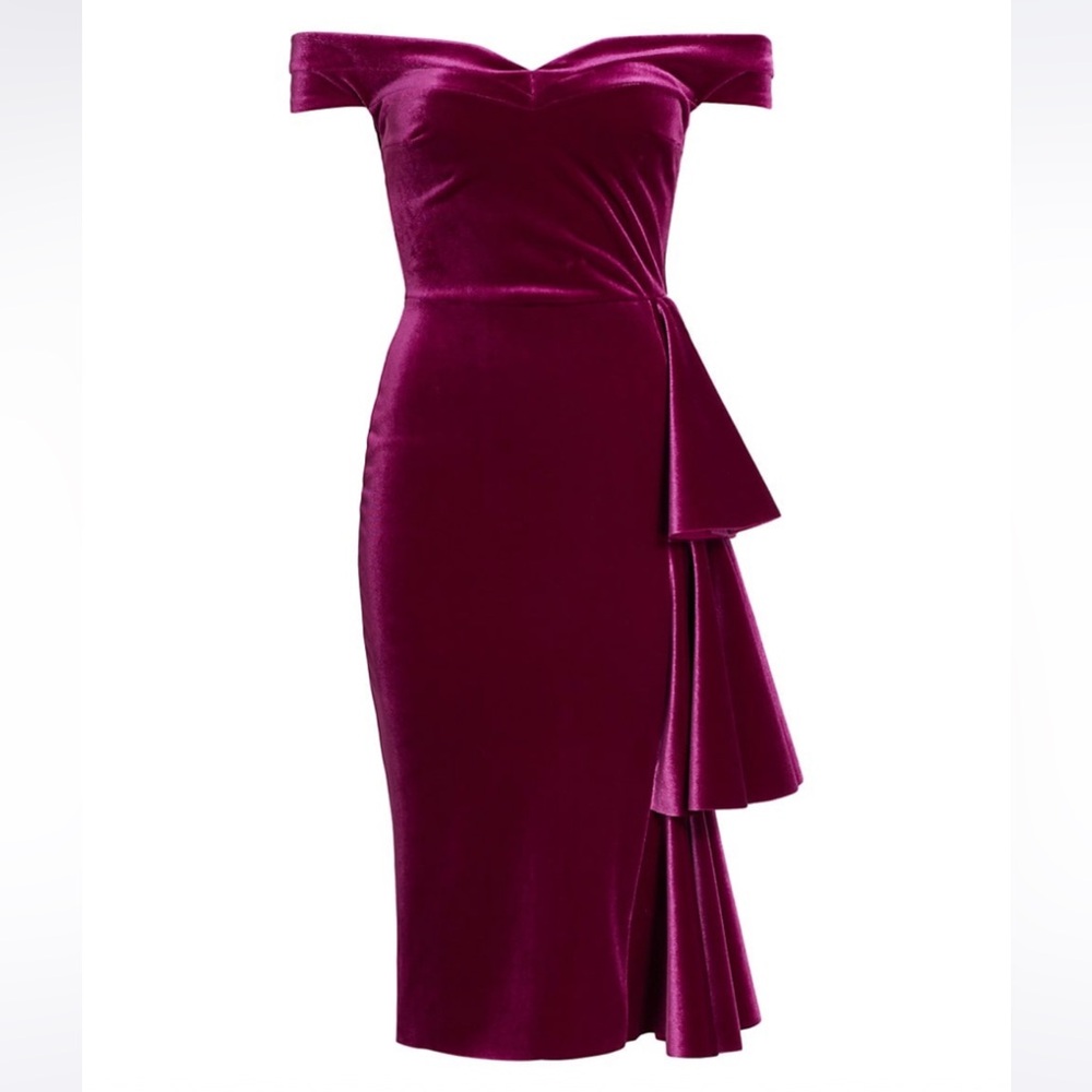 Chiara Boni La Petite Robe Wila Velvet Off-The-Shoulder Midi Dress - Size 0